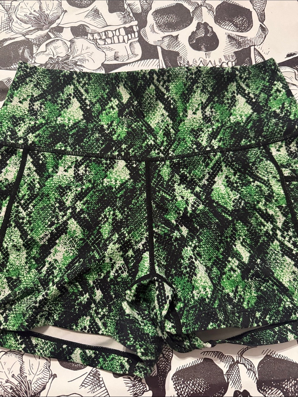 Constantly Varied Gear Green Snake-Print Bike Shorts